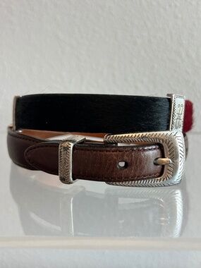 Brighton Vintage Multi Color Pony Hair Leather Concho Belt Western Boho Chic